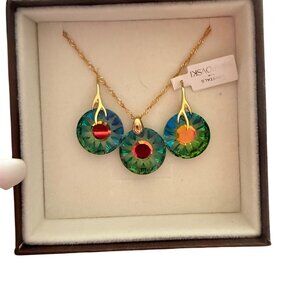 Swarovski Crystal Necklace & Earrings Set Gold-Plated Sterling Silver Multicolor